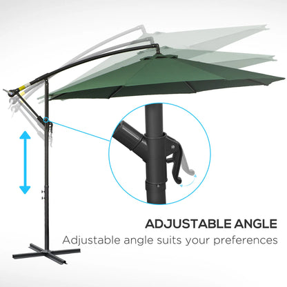 9.7ft Offset Patio Umbrella, 8 Ribs, Crank Handle, Cross Base, Green Offset Cantilever Umbrellas at Gallery Canada