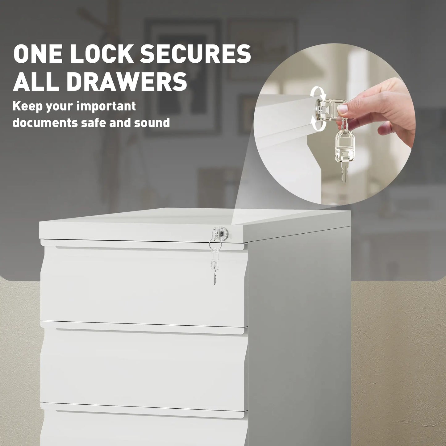 3 Drawer Steel Filing Cabinet with Lock, Hanging Bar, White Office Cabinets & Cupboards at Gallery Canada