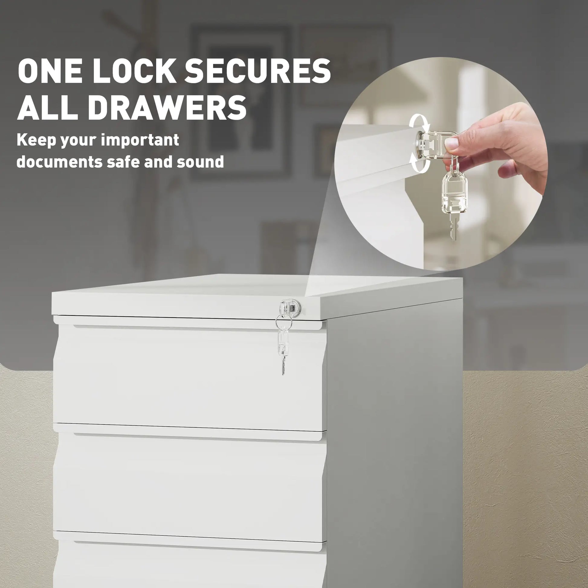 3 Drawer Steel Filing Cabinet with Lock, Hanging Bar, White Office Cabinets & Cupboards at Gallery Canada