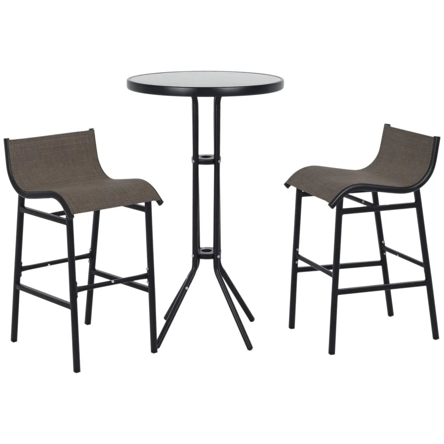 3pcs Patio Bar Set, 2 Bar Stools, 1 Tempered Glass Table, Tan Bistro Sets Tan, Black at Gallery Canada