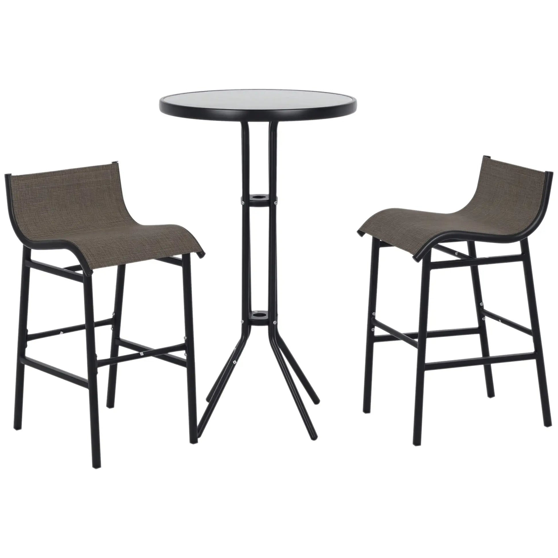 3pcs Patio Bar Set, 2 Bar Stools, 1 Tempered Glass Table, Tan Bistro Sets Tan, Black at Gallery Canada