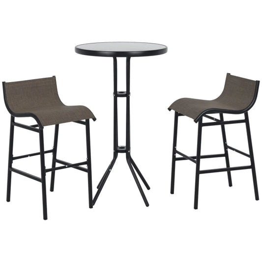 3pcs Patio Bar Set, 2 Bar Stools, 1 Tempered Glass Table, Tan Bistro Sets Tan, Black at Gallery Canada