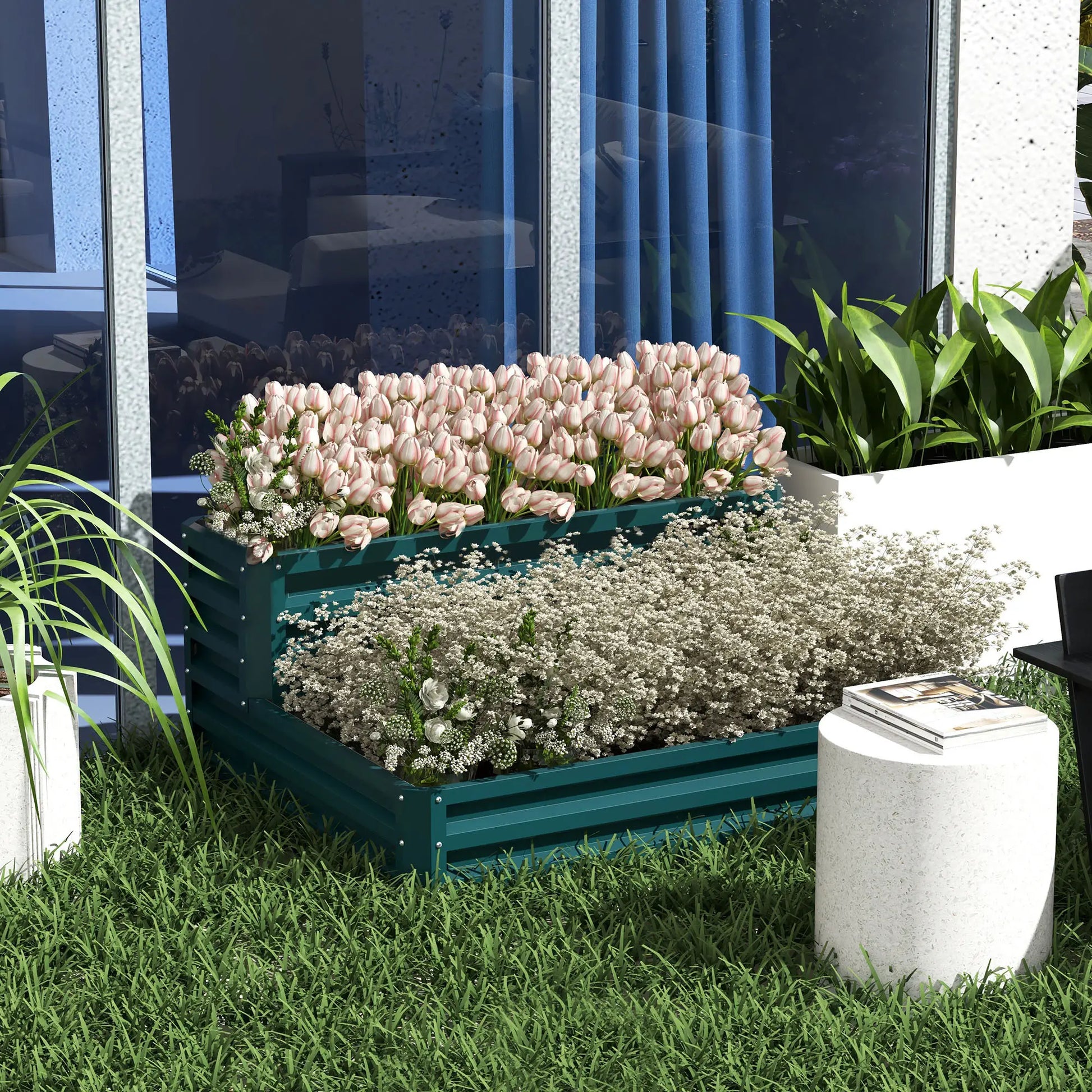 2 Tier Galvanized Raised Garden Bed, Steel Planter Box, 47" x 40" x 23", Green Raised Garden Beds at Gallery Canada