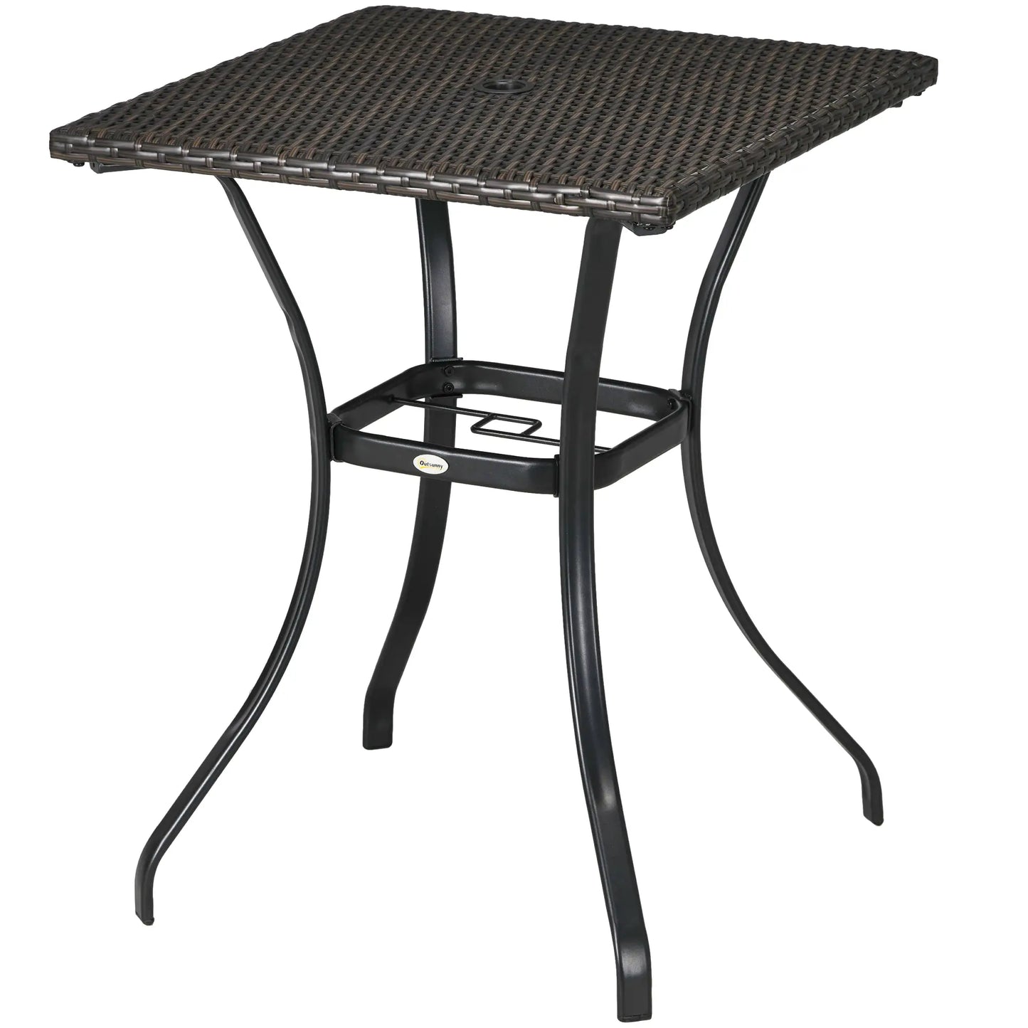34 Inch Outdoor PE Rattan Dining Table, Umbrella Hole, Mixed Brown, Brown Patio Side Tables Mixed Brown, Black at Gallery Canada