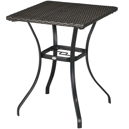 34 Inch Outdoor PE Rattan Dining Table, Umbrella Hole, Mixed Brown, Brown Patio Side Tables Mixed Brown, Black at Gallery Canada