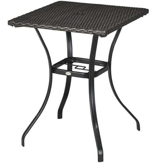 34 Inch Outdoor PE Rattan Dining Table, Umbrella Hole, Mixed Brown, Brown Patio Side Tables Mixed Brown, Black at Gallery Canada