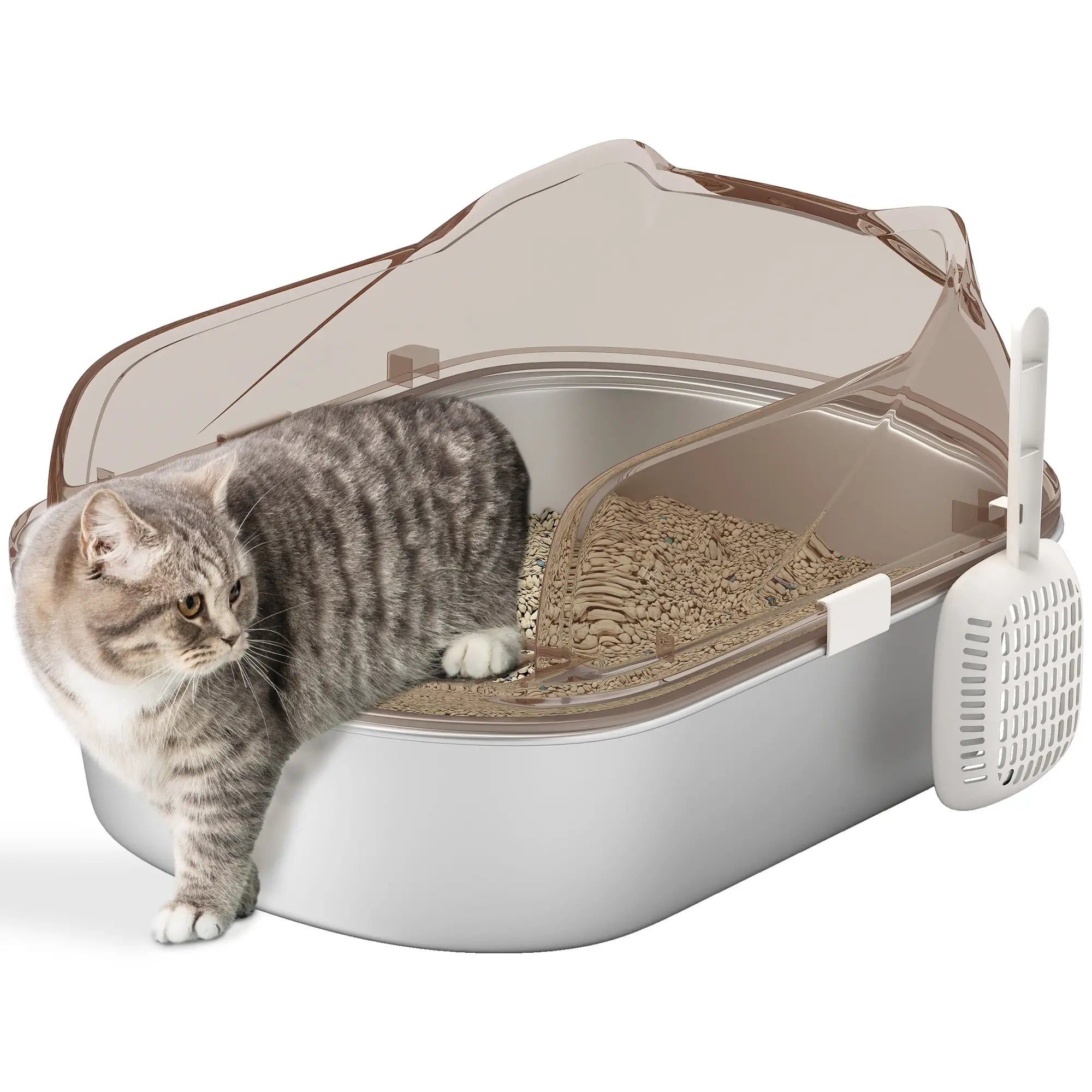 Stainless Steel Cat Litter Box, High Sided, Steps, Scoop, Anti-Leak Cat Litter Box Enclosures at Gallery Canada