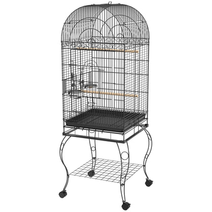 Play Open Top Bird Cage 60" Parrot Cage for Cockatiel, Sun Conure with Rolling Stand, Removable Tray, Perches, Storage Shelf White, 20.1" x 20.1", Black at Gallery Canada
