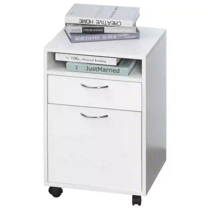 24" Small Filing Cabinet, Open Compartment, Drawer, Wheels, White Office Cabinets & Cupboards at Gallery Canada