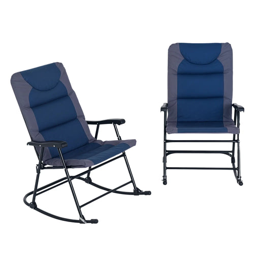 Folding Rocking Chair Set, 2 Padded Rockers with Armrest, Navy Blue