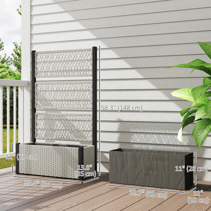 Wicker Outdoor Planter With Trellis, 58" Standing Garden Bed, Mixed Grey Raised Garden Beds at Gallery Canada