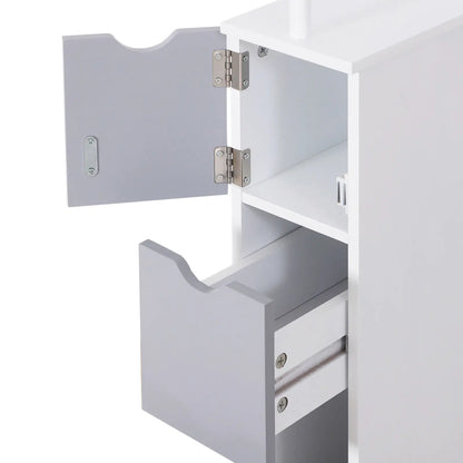 Tall Narrow Bathroom Storage Cabinet with Drawers, Open Shelves, White Grey Bathroom Cabinets at Gallery Canada