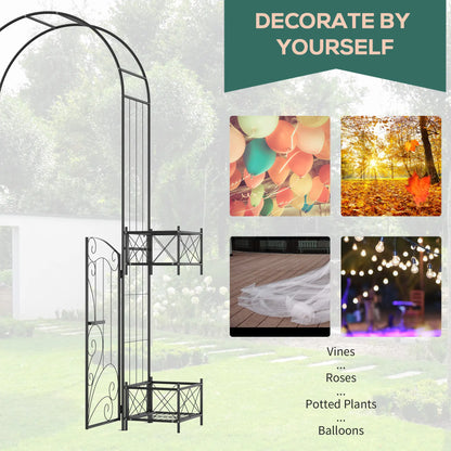 7.1FT Metal Garden Arch with Gate, 4 Planter Boxes, Black Garden Arches at Gallery Canada