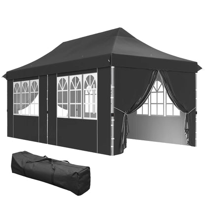 20x10 Pop Up Canopy, 6 Removable Sidewalls, Carry Bag, 6 Sand Bags, Adjustable, Grey Pop Up Canopies at Gallery Canada