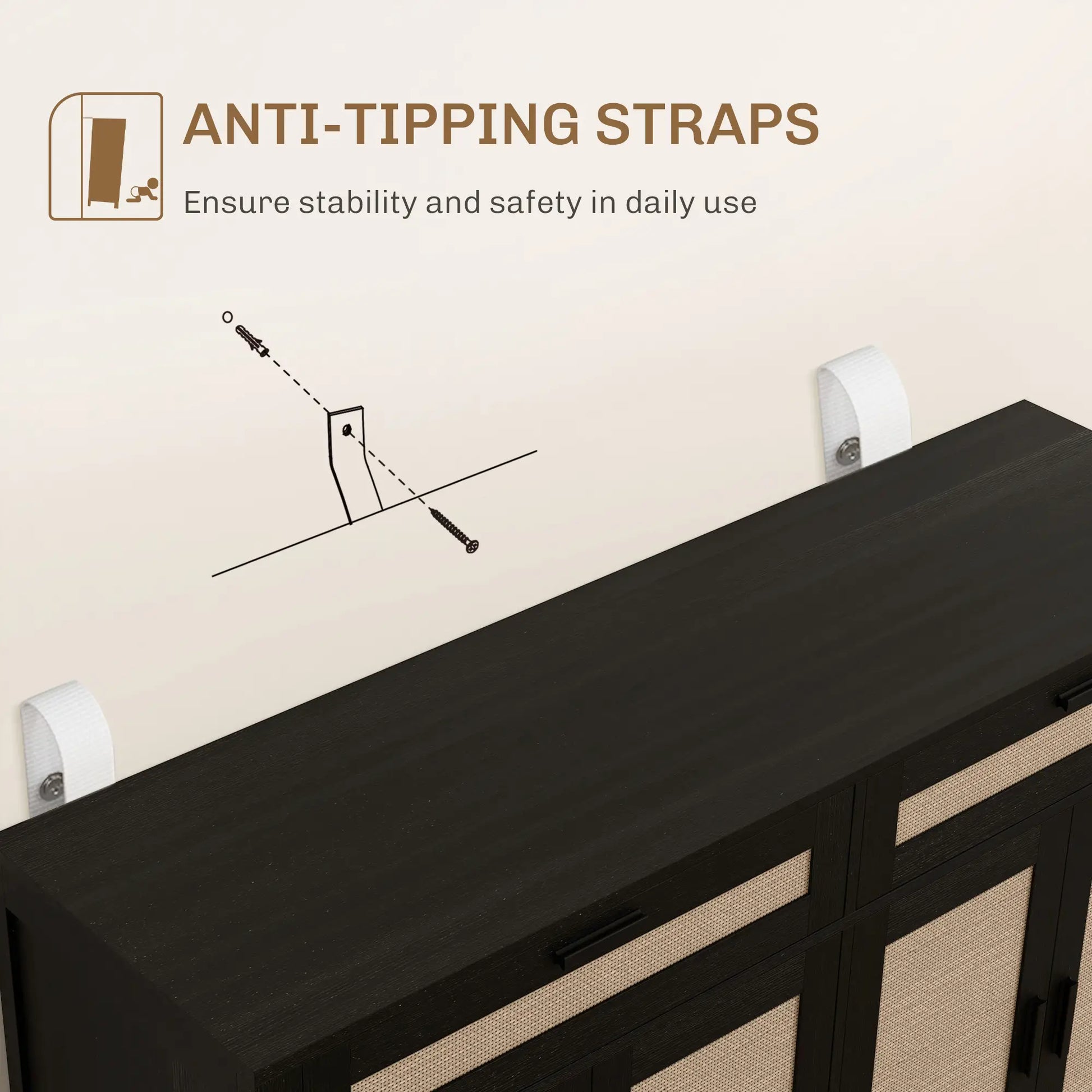 Boho Kitchen Sideboard Cabinet, Rattan Doors, Dining Room, Black Storage Cabinets at Gallery Canada