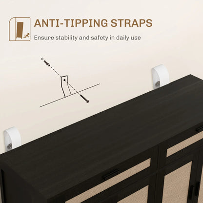 Boho Kitchen Sideboard Cabinet, Rattan Doors, Dining Room, Black Storage Cabinets at Gallery Canada