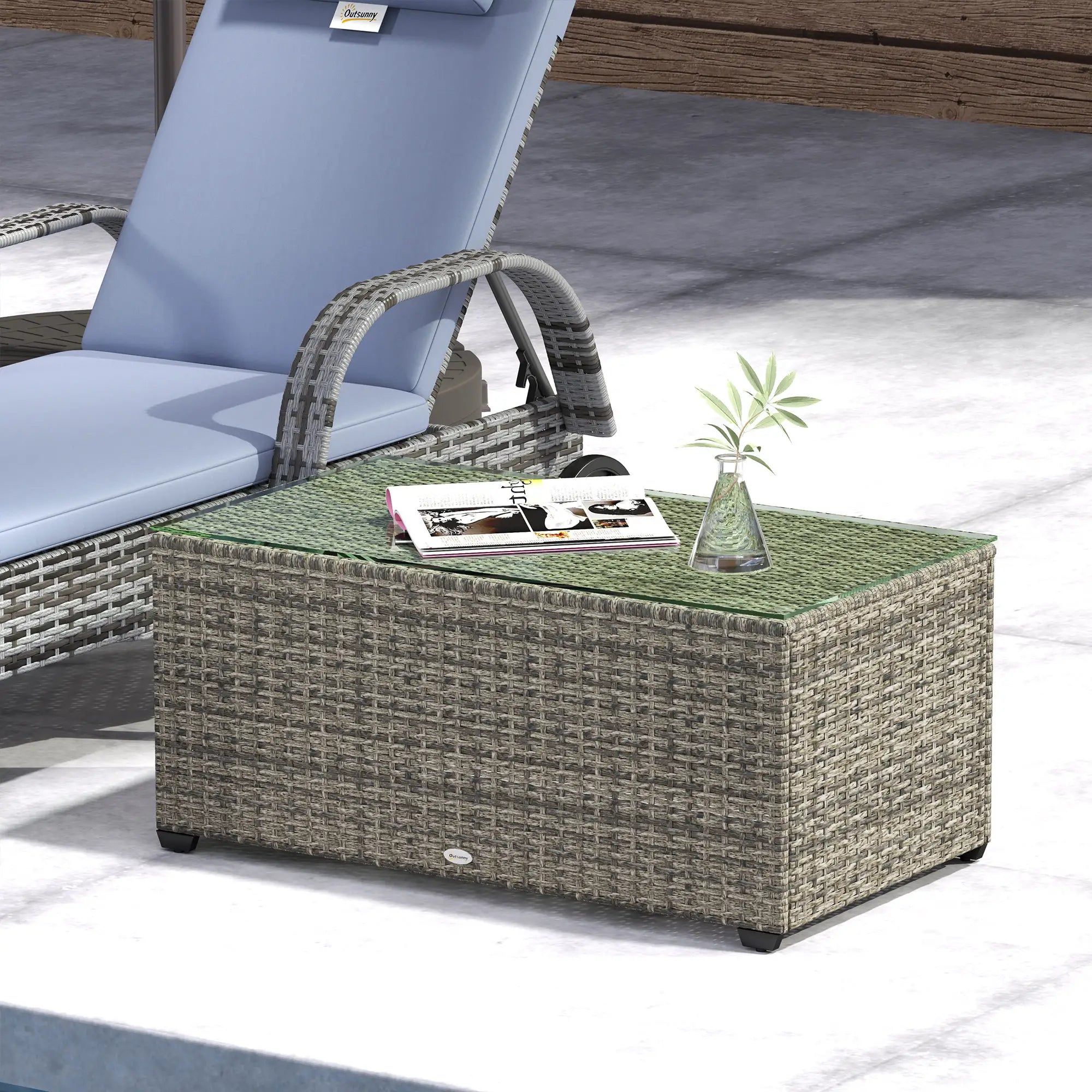 PE Wicker Outdoor Coffee Table, Rectangular Patio Table With Tempered Glass Top, Dark Grey Patio Side Tables at Gallery Canada