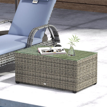 PE Wicker Outdoor Coffee Table, Rectangular Patio Table With Tempered Glass Top, Dark Grey Patio Side Tables at Gallery Canada