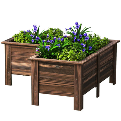 Wooden Raised Garden Bed, L-Shaped, Carbonized, With Legs Wooden Planter Boxes Carbonized at Gallery Canada