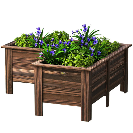 Wooden Raised Garden Bed, L-Shaped, Carbonized, With Legs Wooden Planter Boxes Carbonized at Gallery Canada
