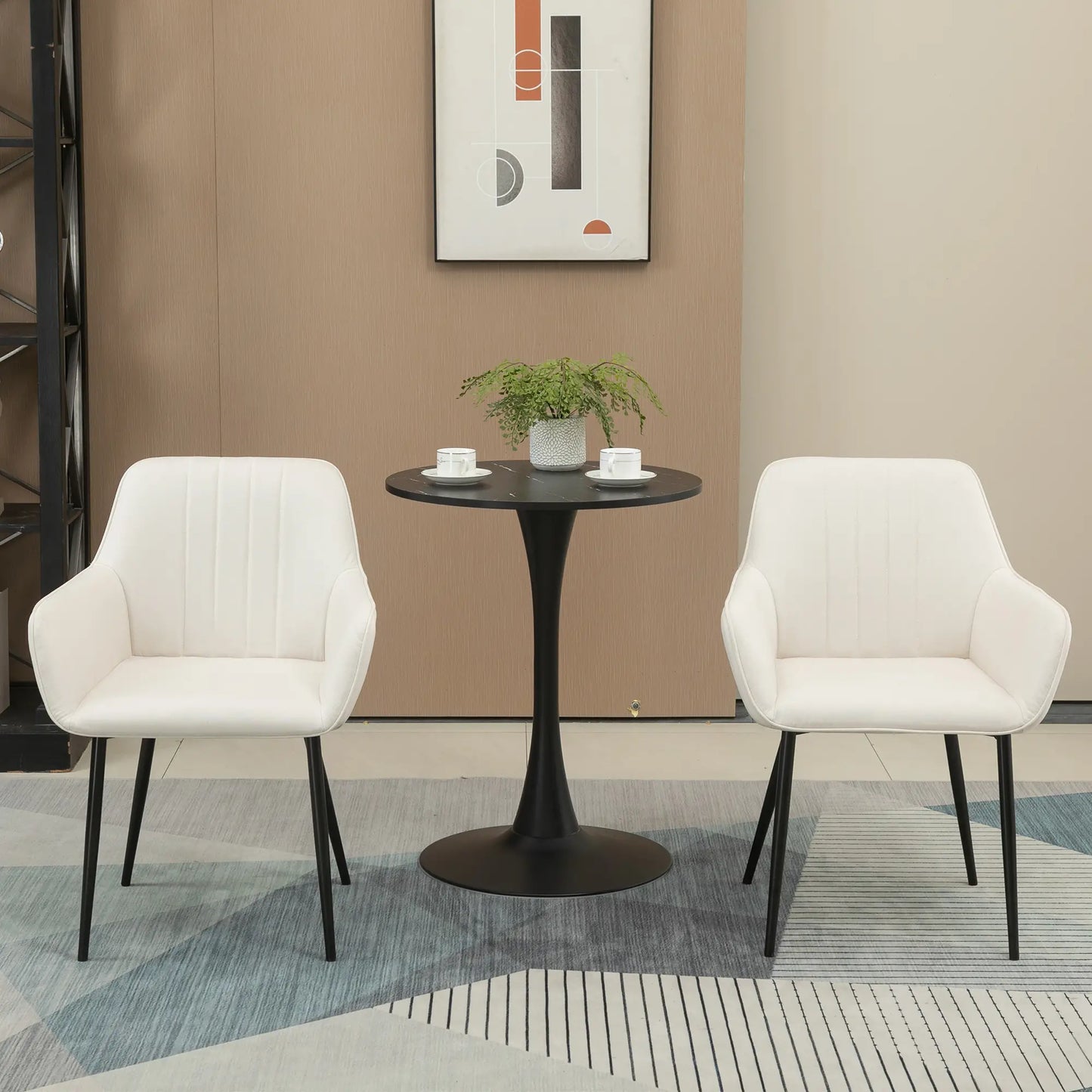 Ensemble de 2 chaises à manger, rembourrées en tissu de lin, beige