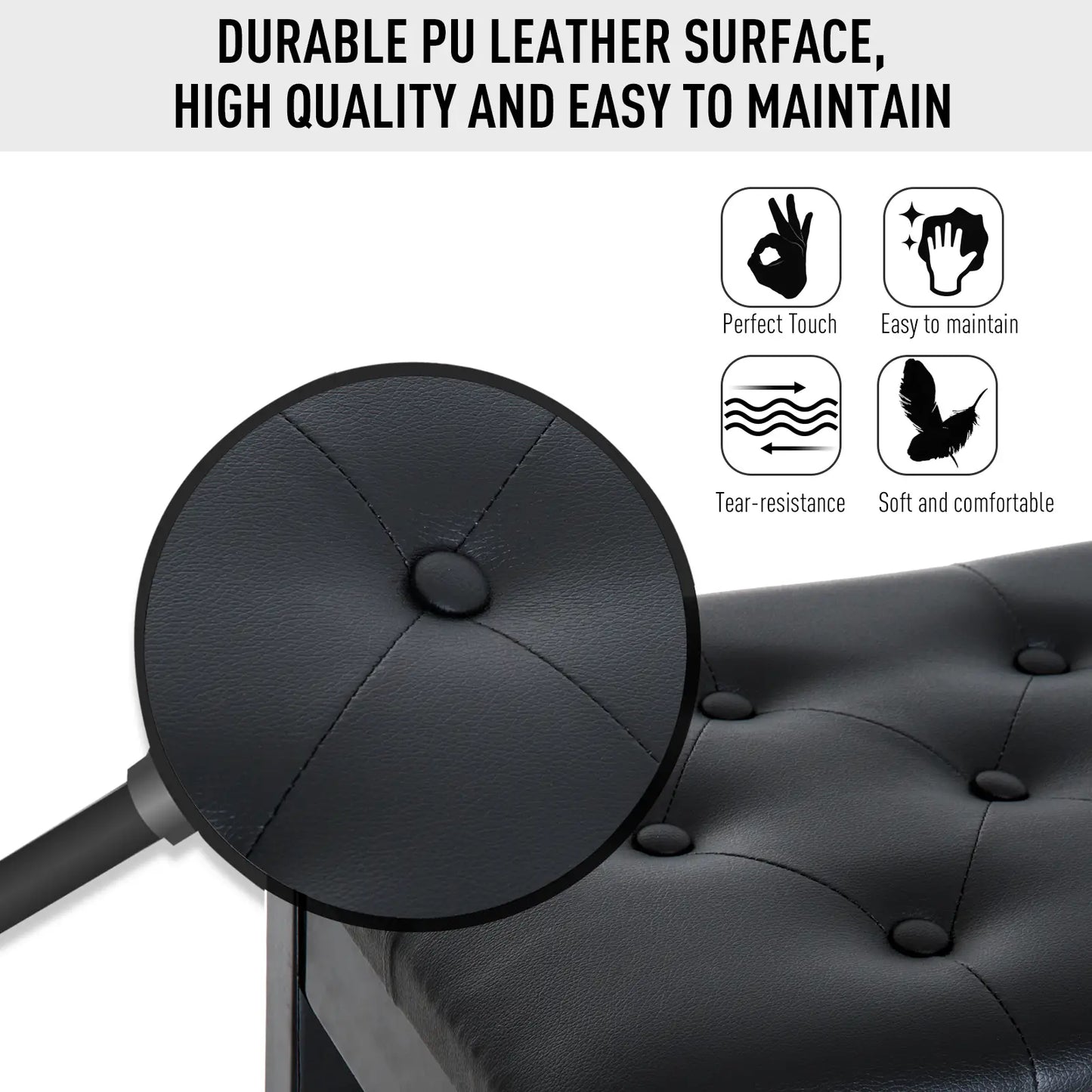 30 Piano Bench, Padded Cushion, Storage, Faux Leather, Black Piano Benches at Gallery Canada