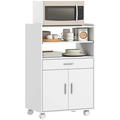 Microwave Cart with Wheels, Storage Cabinet, White Kitchen Islands & Kitchen Carts at Gallery Canada