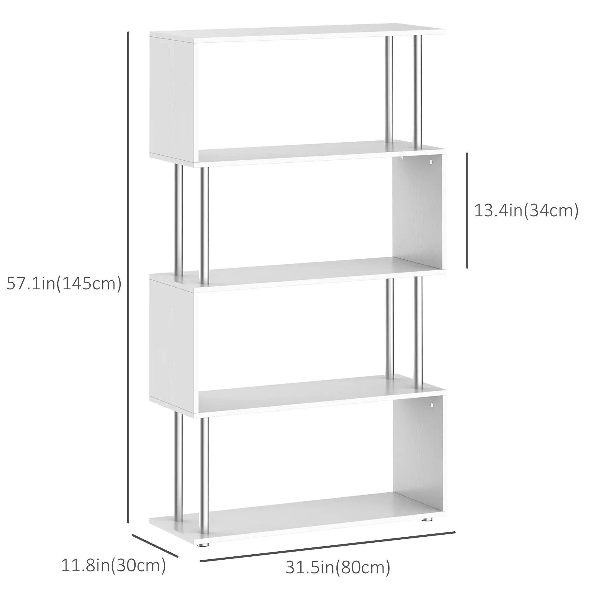 5-Tier Geometric Wooden Bookcase, S-Shaped Storage, White Display Bookshelves at Gallery Canada