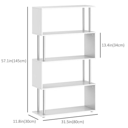 5-Tier Geometric Wooden Bookcase, S-Shaped Storage, White Display Bookshelves at Gallery Canada