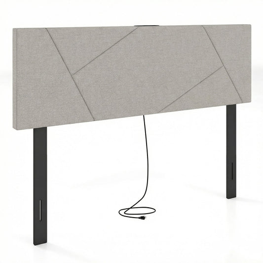 Full Size Queen Geometric Upholstered Headboard, Gray Headboards Gray at Gallery Canada