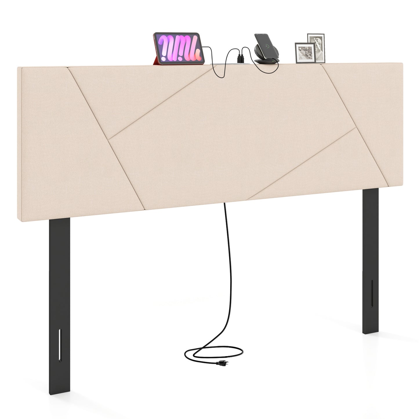 Full Size Bed Headboard, Queen Geometric Upholstered, Beige Headboards at Gallery Canada