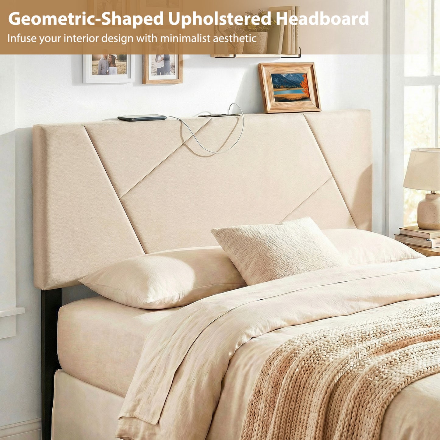 Full Size Bed Headboard, Queen Geometric Upholstered, Beige Headboards at Gallery Canada