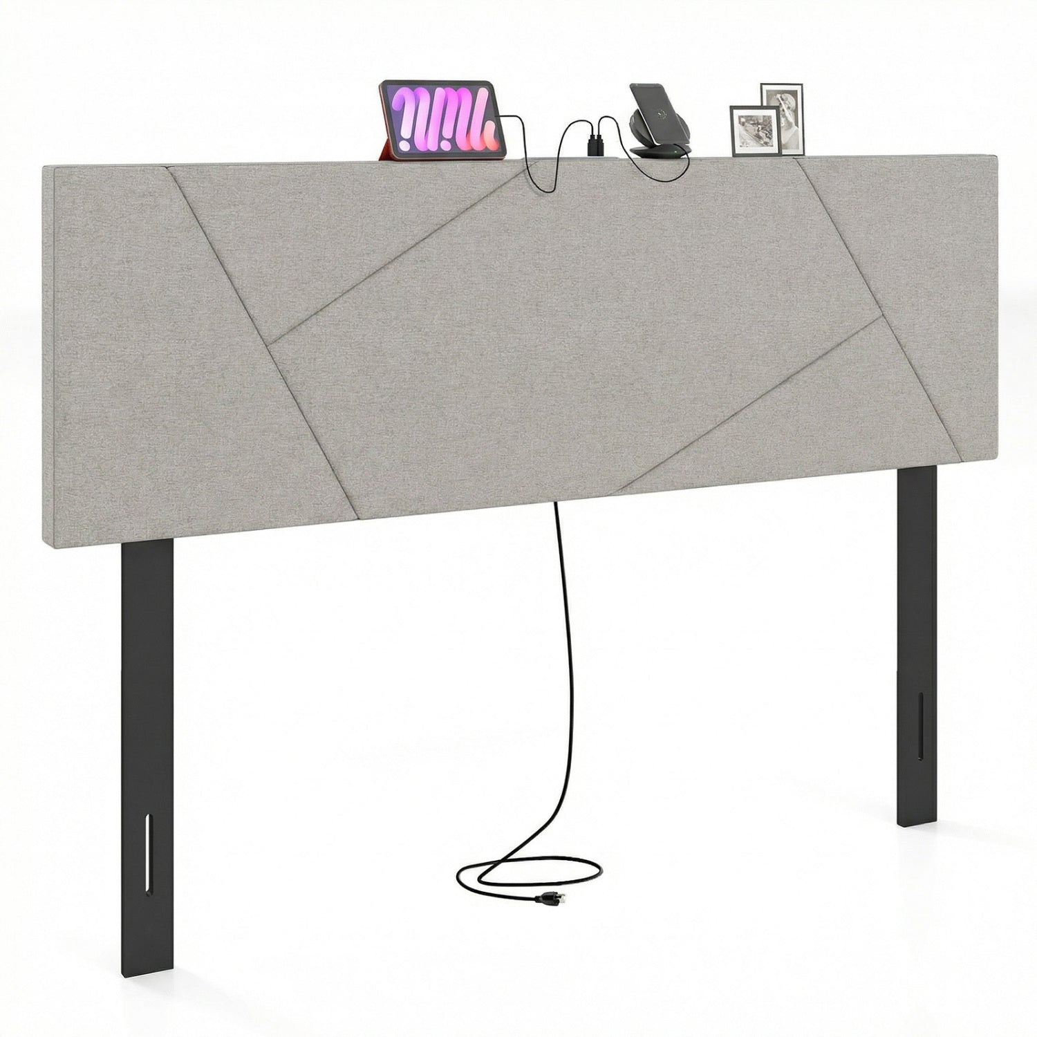 Full Size Queen Geometric Upholstered Headboard, Gray Headboards at Gallery Canada