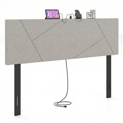 Full Size Queen Geometric Upholstered Headboard, Gray Headboards at Gallery Canada