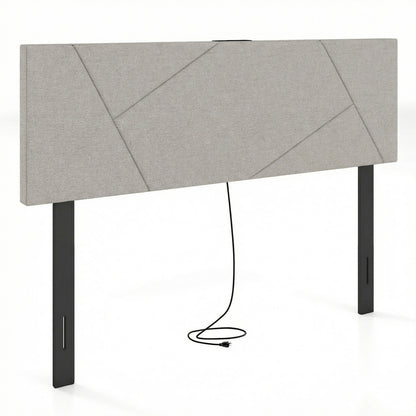 Full Size Queen Geometric Upholstered Headboard, Gray Headboards at Gallery Canada