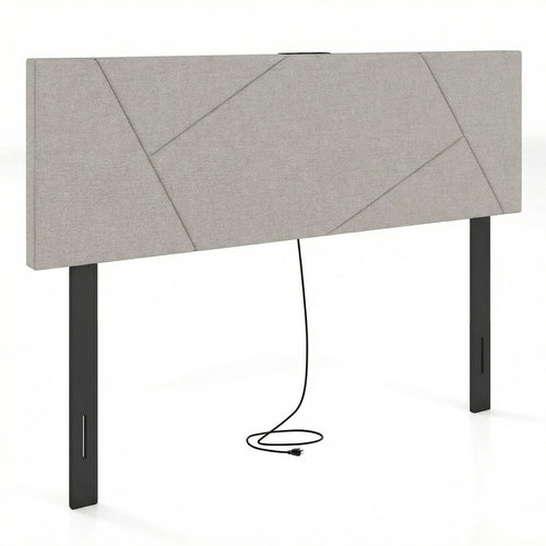Full Size Queen Geometric Upholstered Headboard, Gray