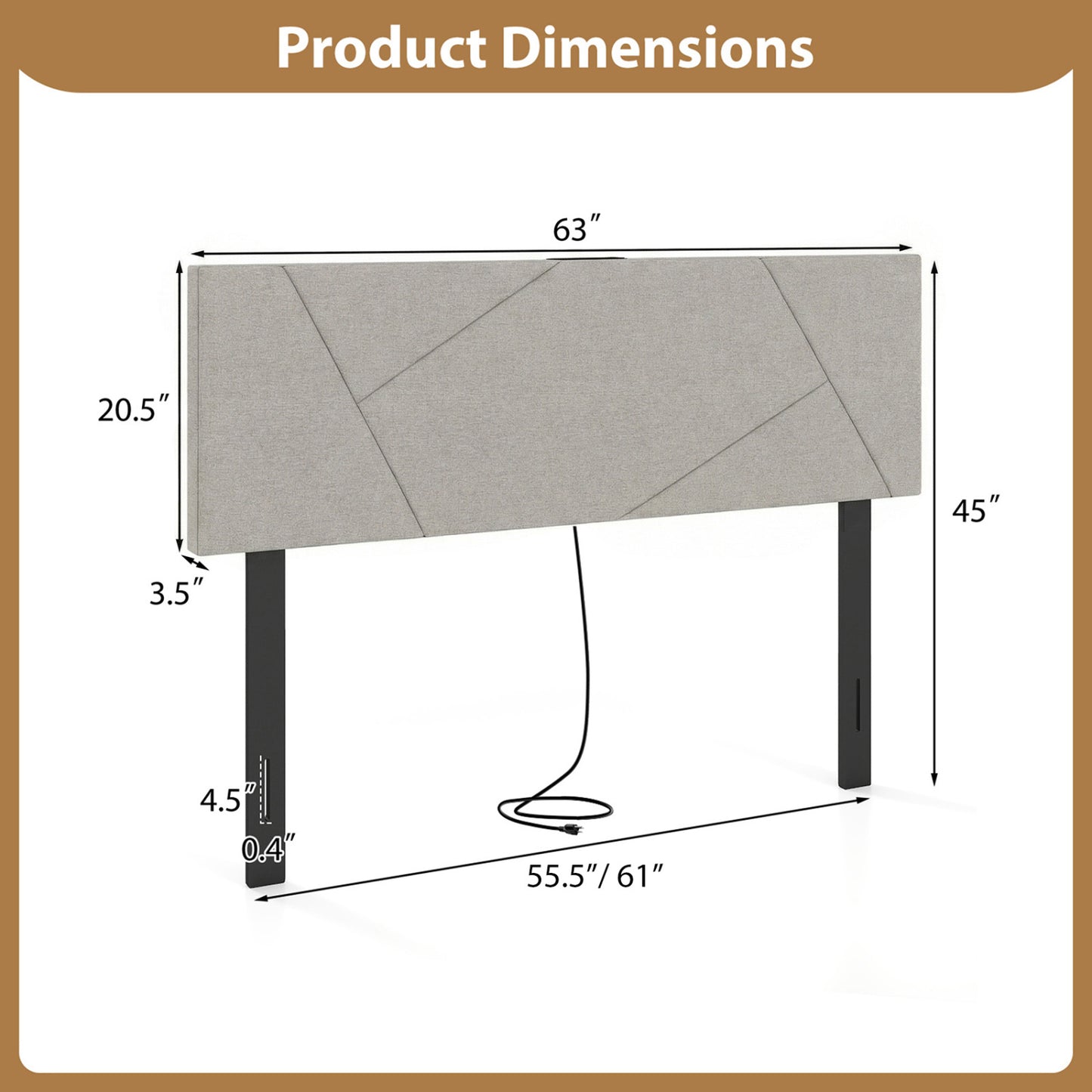 Full Size Queen Geometric Upholstered Headboard, Gray Headboards at Gallery Canada