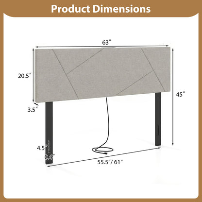 Full Size Queen Geometric Upholstered Headboard, Gray Headboards at Gallery Canada