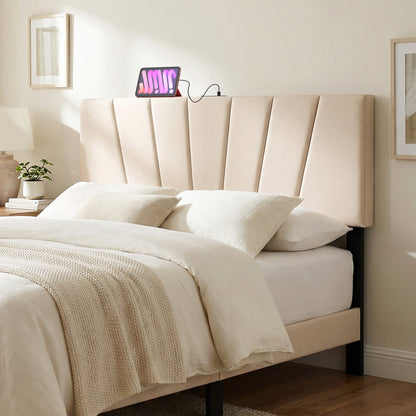 Geometric Upholstered Headboard, Queen Full Size, Beige Headboards at Gallery Canada