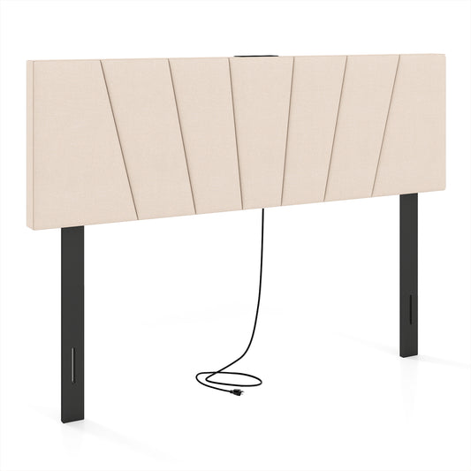 Geometric Upholstered Headboard, Queen Full Size, Beige Headboards Beige at Gallery Canada