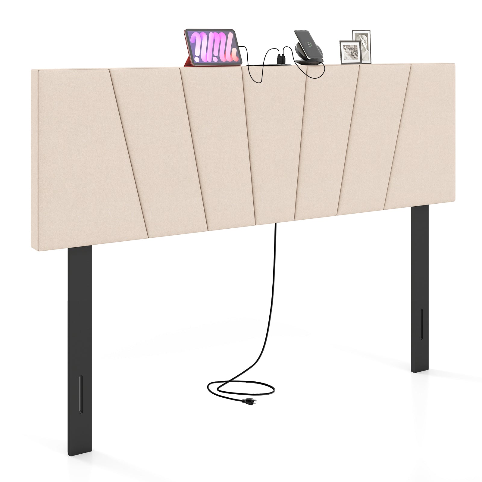 Geometric Upholstered Headboard, Queen Full Size, Beige Headboards at Gallery Canada