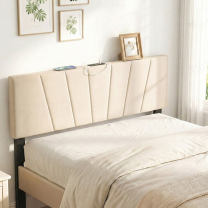 Geometric Upholstered Headboard, Queen Full Size, Beige Headboards at Gallery Canada