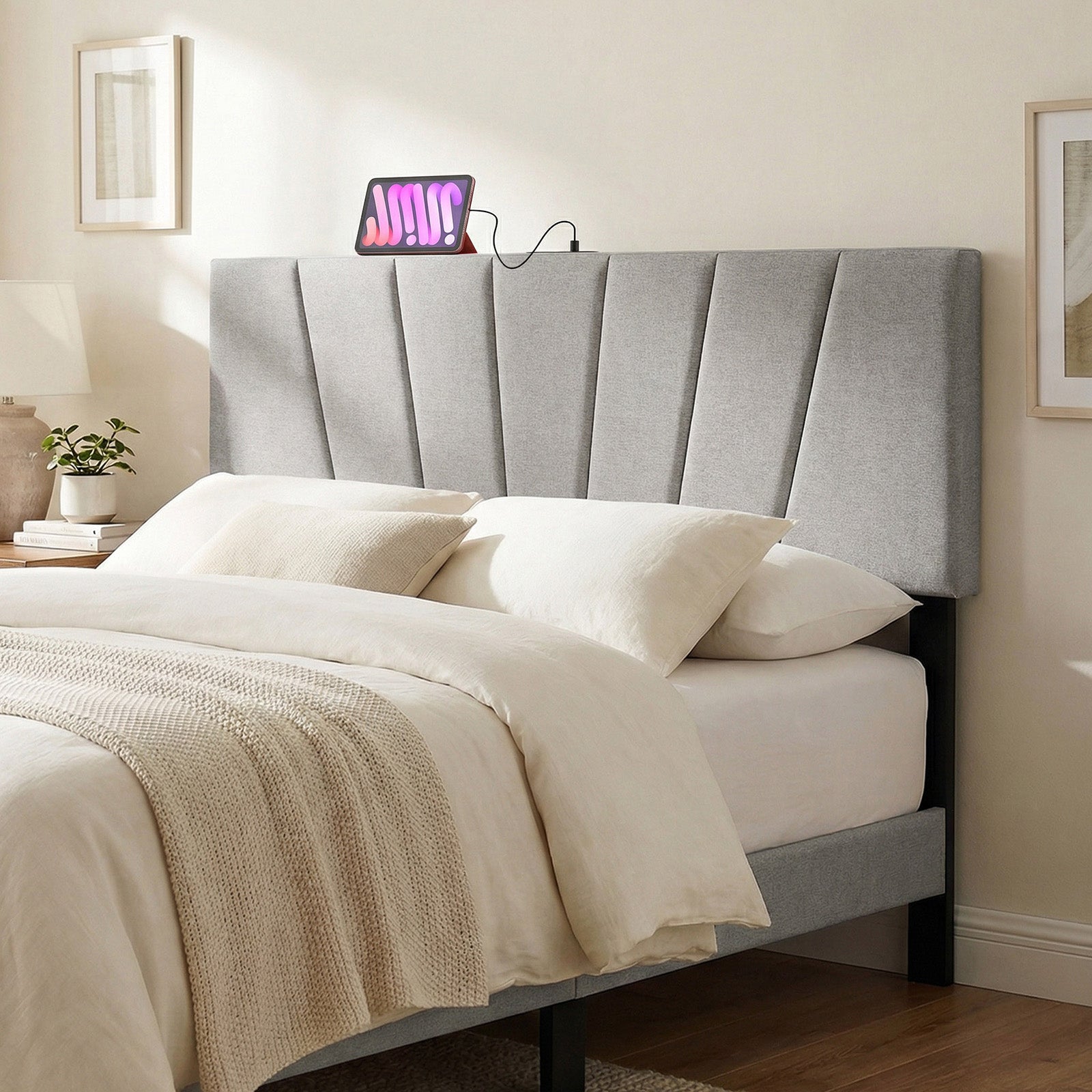 Headboard for Queen and Full Size Bed Geometric Upholstered Head Board, Gray Headboards at Gallery Canada