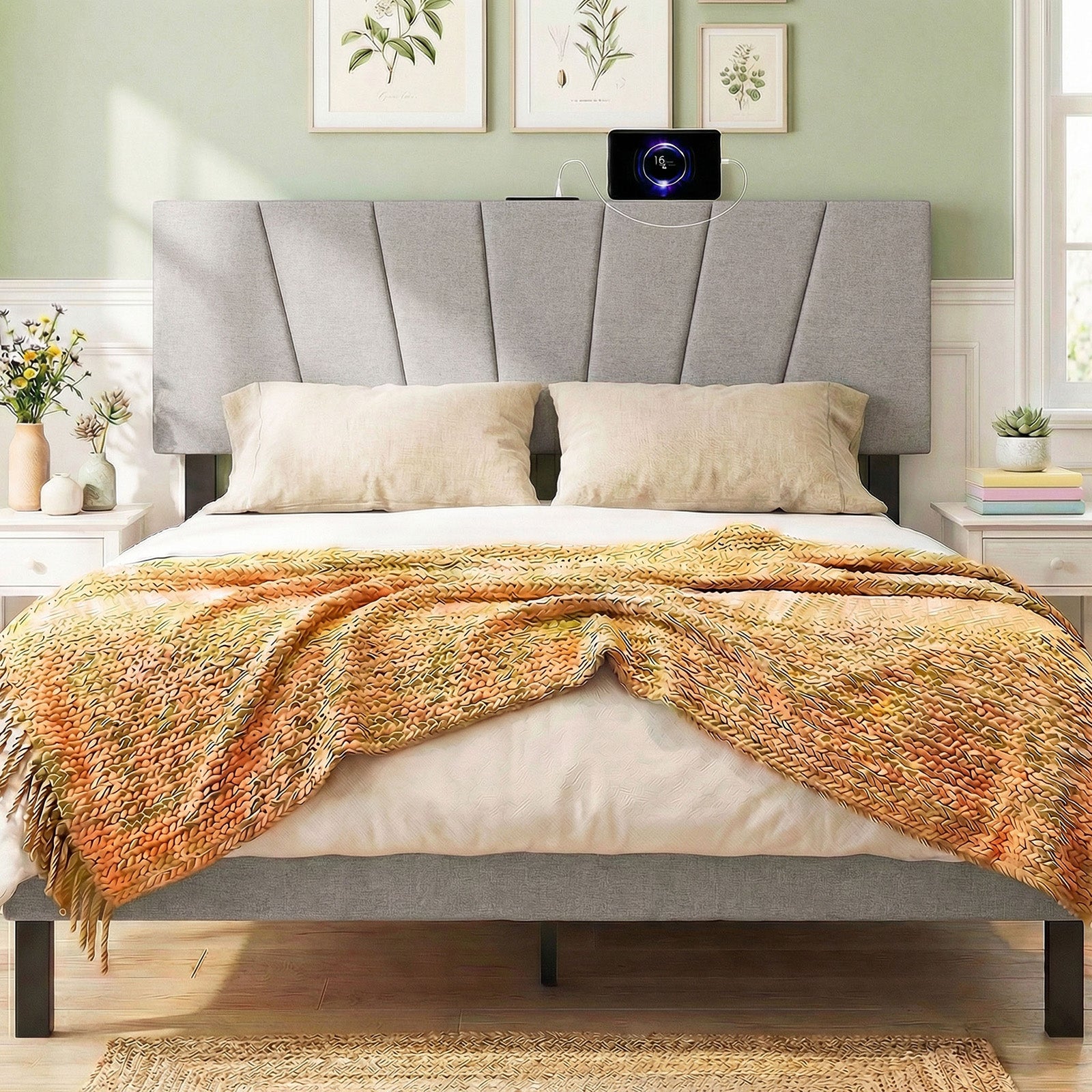 Headboard for Queen and Full Size Bed Geometric Upholstered Head Board, Gray Headboards at Gallery Canada