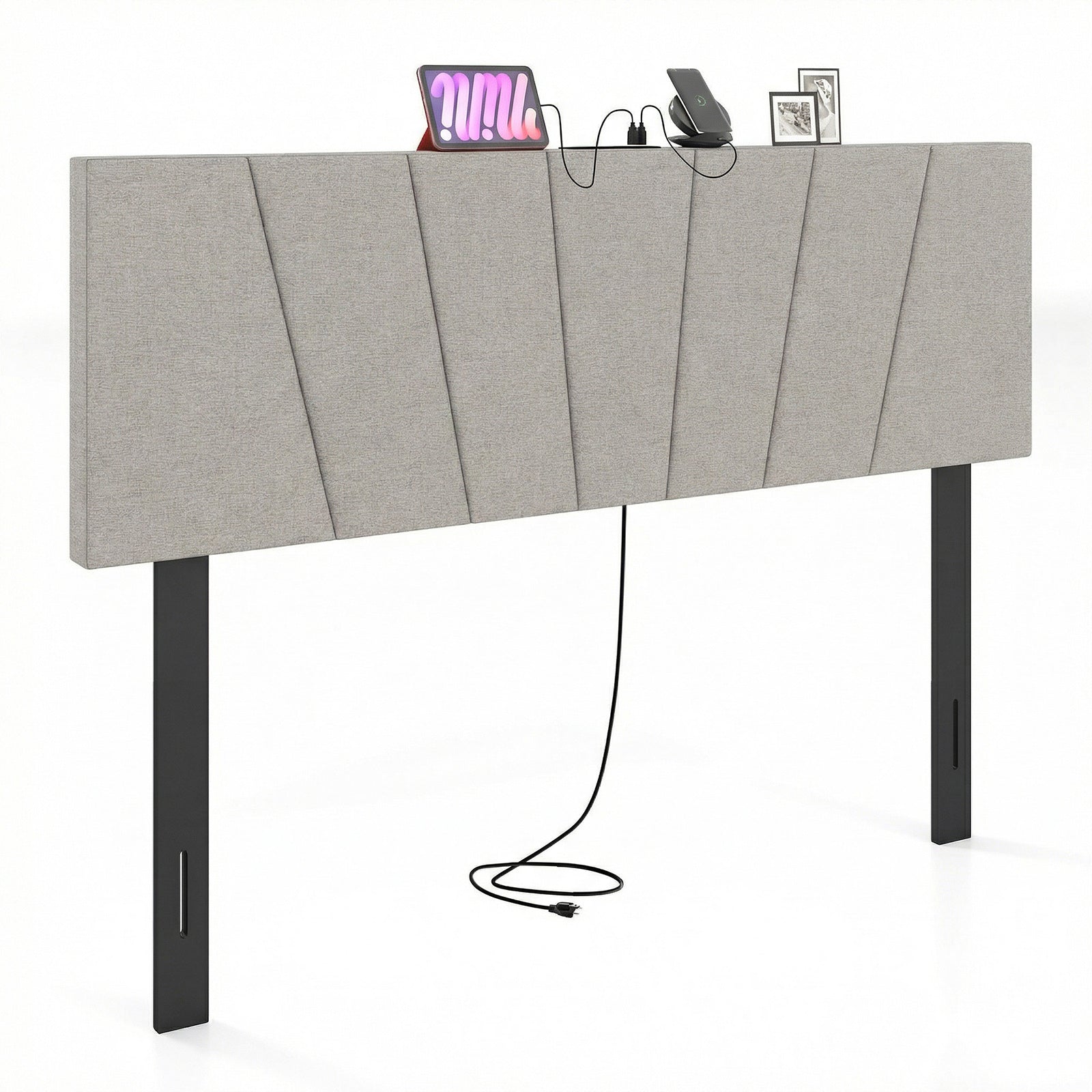 Headboard for Queen and Full Size Bed Geometric Upholstered Head Board, Gray Headboards at Gallery Canada