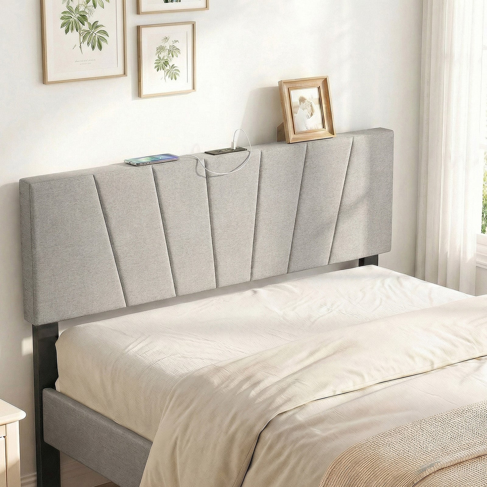 Headboard for Queen and Full Size Bed Geometric Upholstered Head Board, Gray Headboards at Gallery Canada