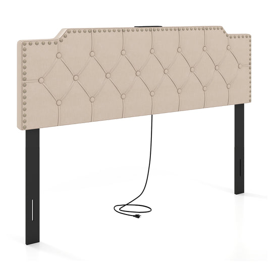 Rivet Tufted Upholstered Headboard, Queen Full Size, Beige Headboards Beige at Gallery Canada