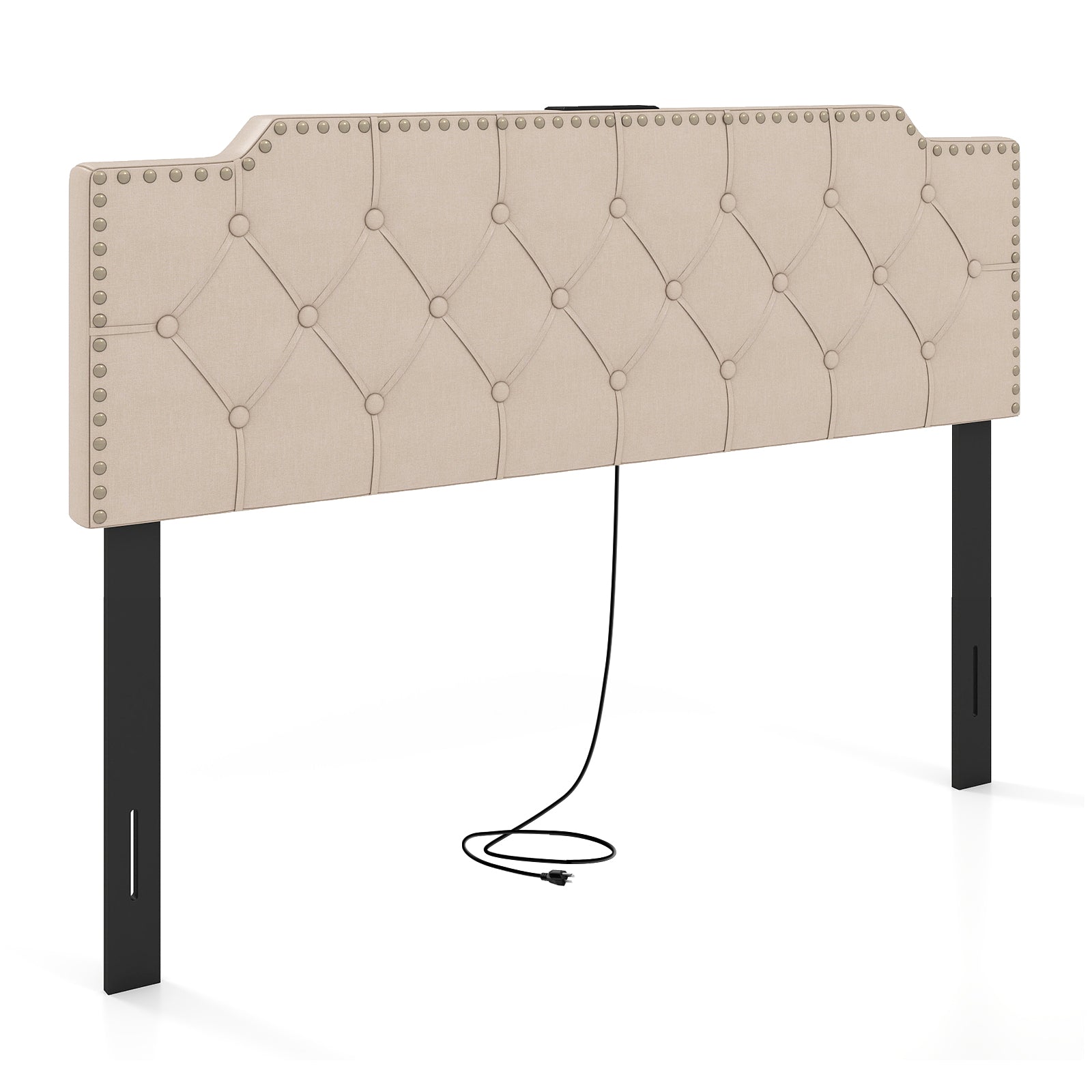 Rivet Tufted Upholstered Headboard, Queen Full Size, Beige Headboards at Gallery Canada