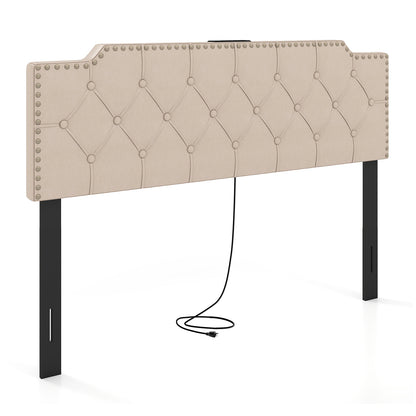 Rivet Tufted Upholstered Headboard, Queen Full Size, Beige Headboards at Gallery Canada