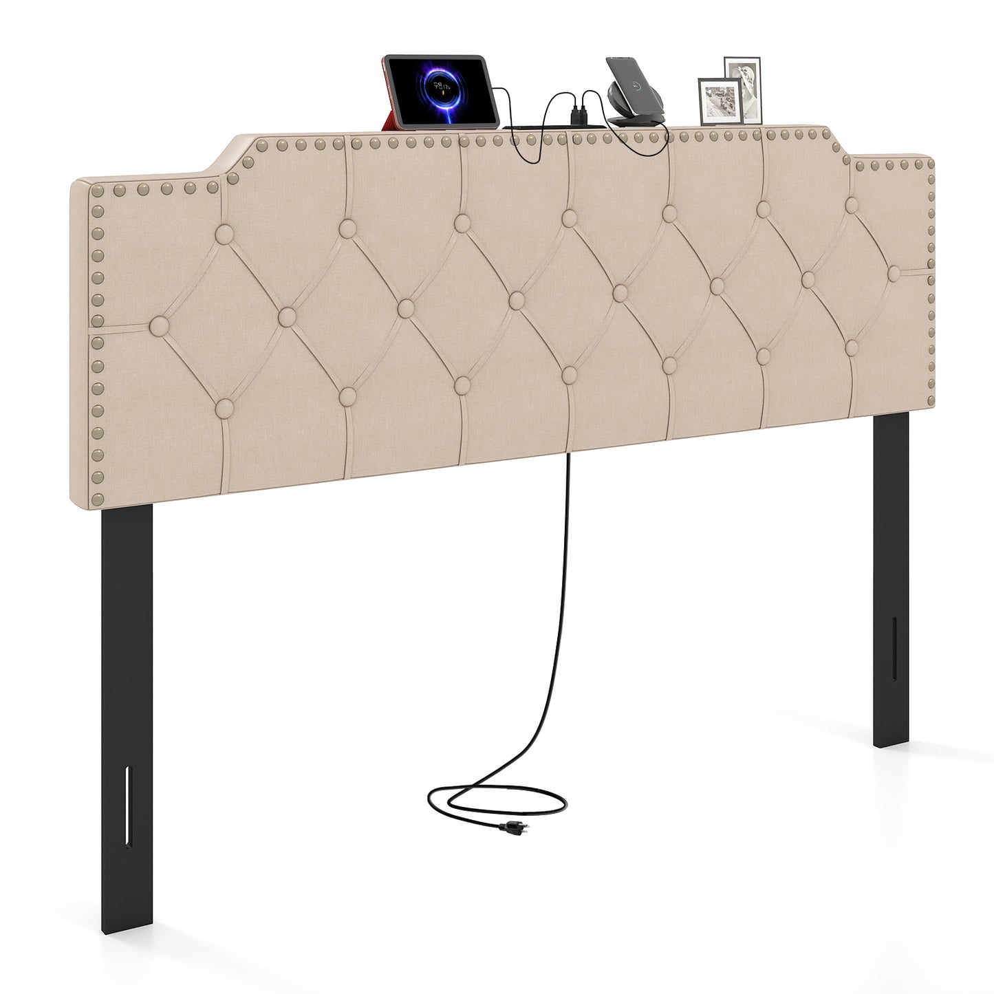 Rivet Tufted Upholstered Headboard, Queen Full Size, Beige Headboards at Gallery Canada
